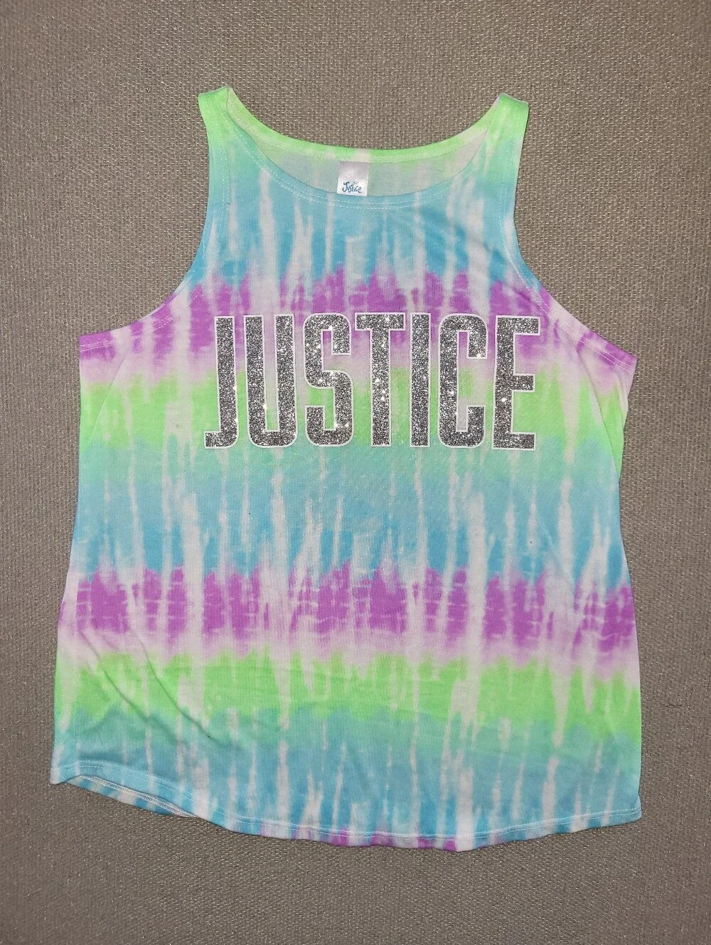 Justice Size 12 Girls Tie-Dye Tank Top with Glitter Logo